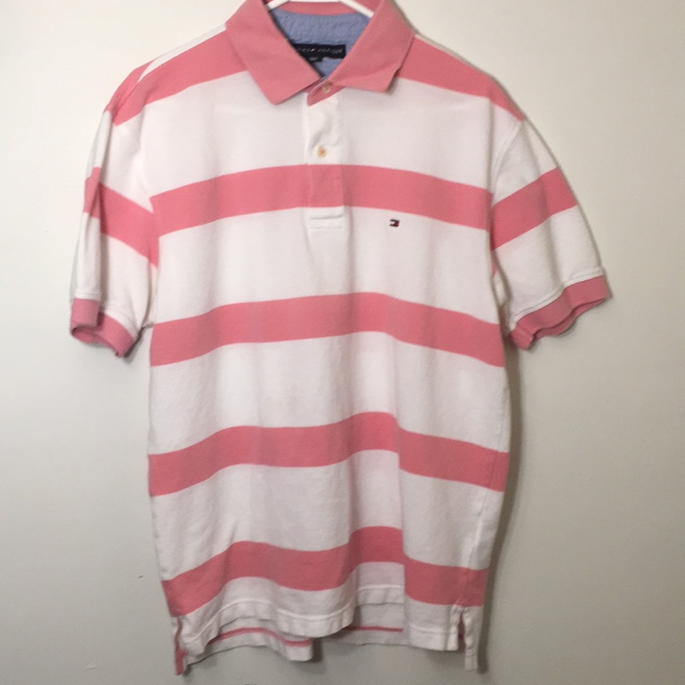 Men’s Pink and White Tommy Hilfiger Polo
